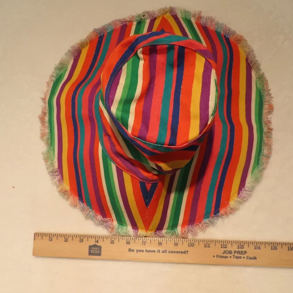 Frances Valentine Sun Hat Womens Multicolored Striped Cotton Fringe Brim